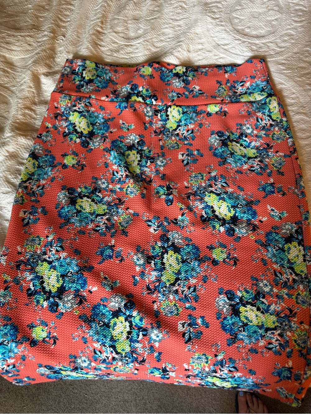 LuLaRoe Coral Floral Mini Skirt with Blue and Lime Accents